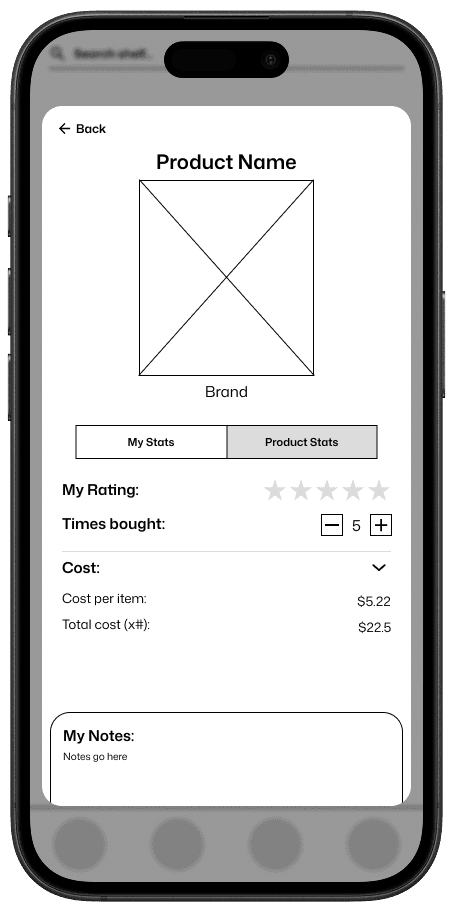 Pop-up screen wireframe before redesign